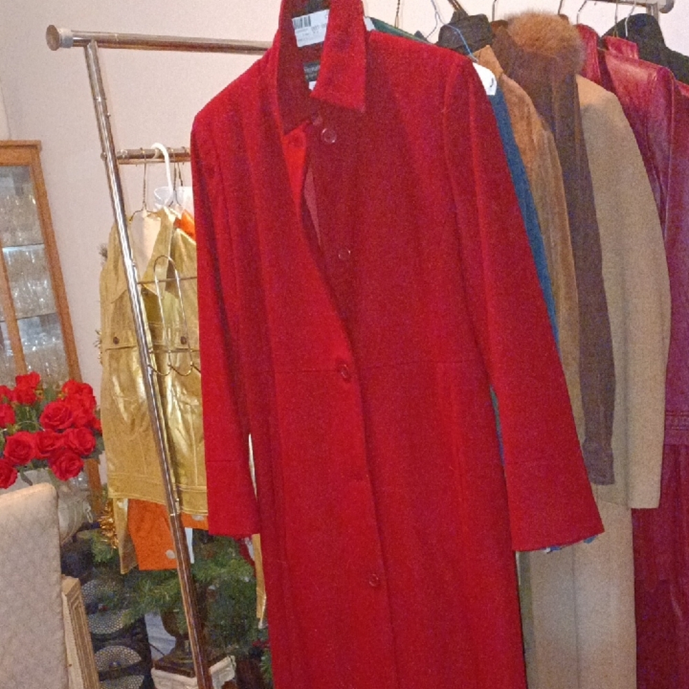 100% Genuine Elegant Ruby Red Wood Full Length Women's Coat
